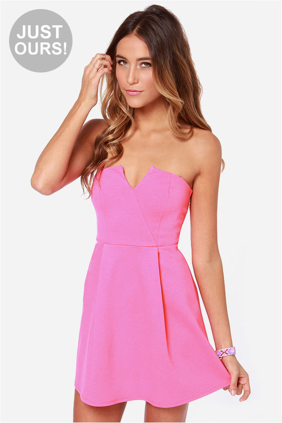 Cute Strapless Dress - Hot Pink Dress ...